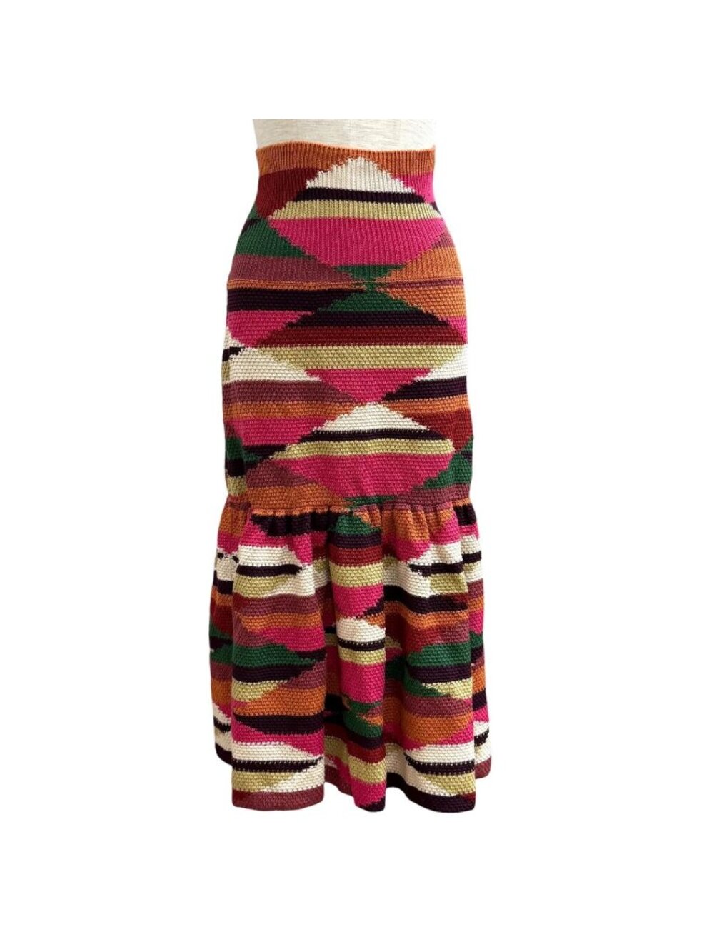 Dior Linen Cotton Blend All Over Print Knit Long Skirt Multi 40